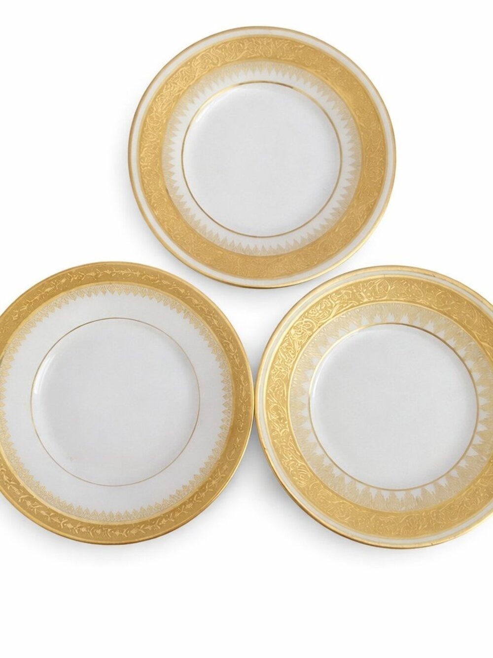 M Redon Limoges France Dessert Plates Set of 3 Antique Gold Filigree 4.5 Inch